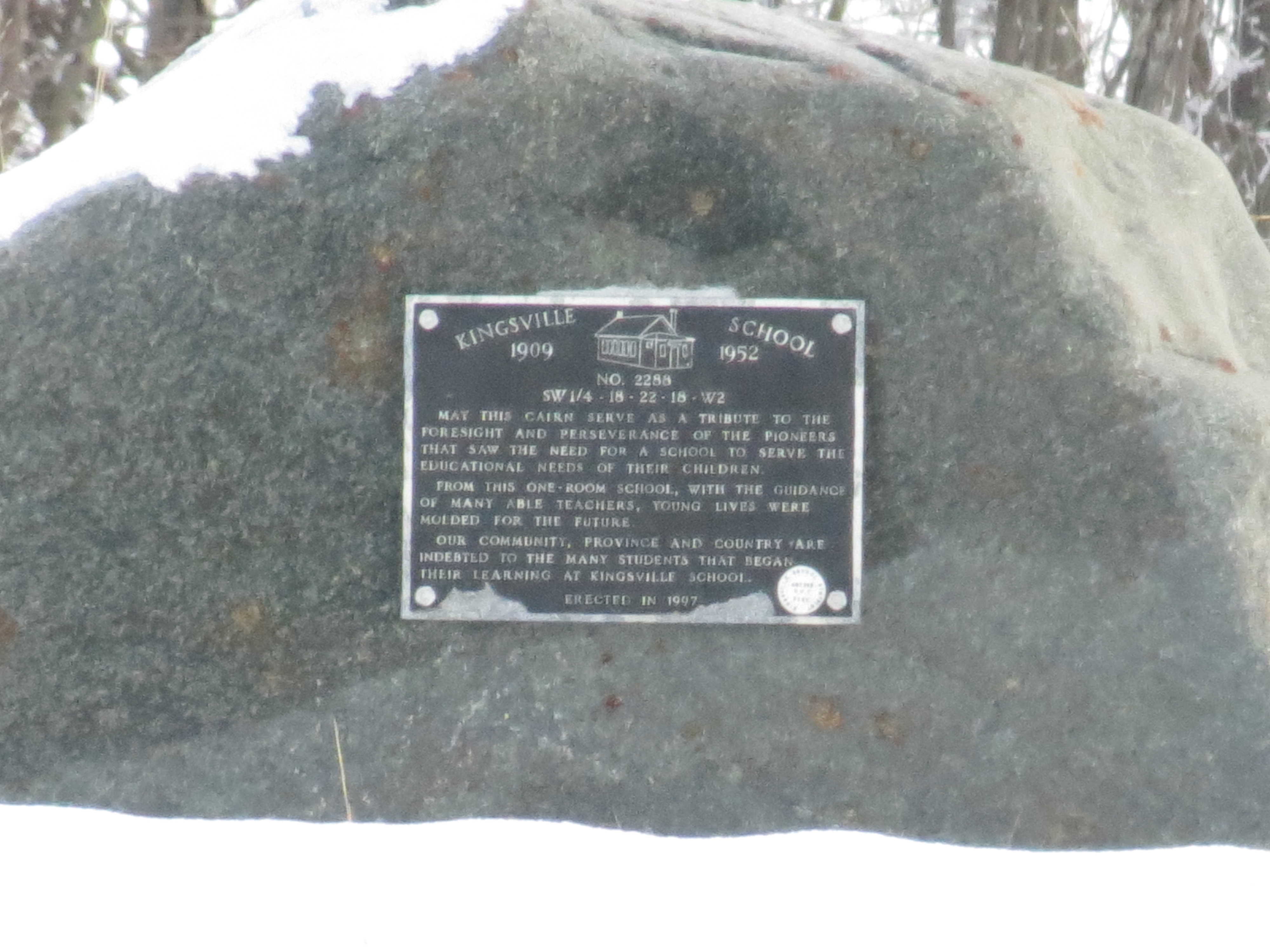 Kingsville school district 2288, 1909-1952, southwest section 18 township 22 range 18 west of the second meridian, near Southey South east section 7 township 23 range 18 west of the 2 meridian, provincial highway 6,    - Saskatchewan Gen Web